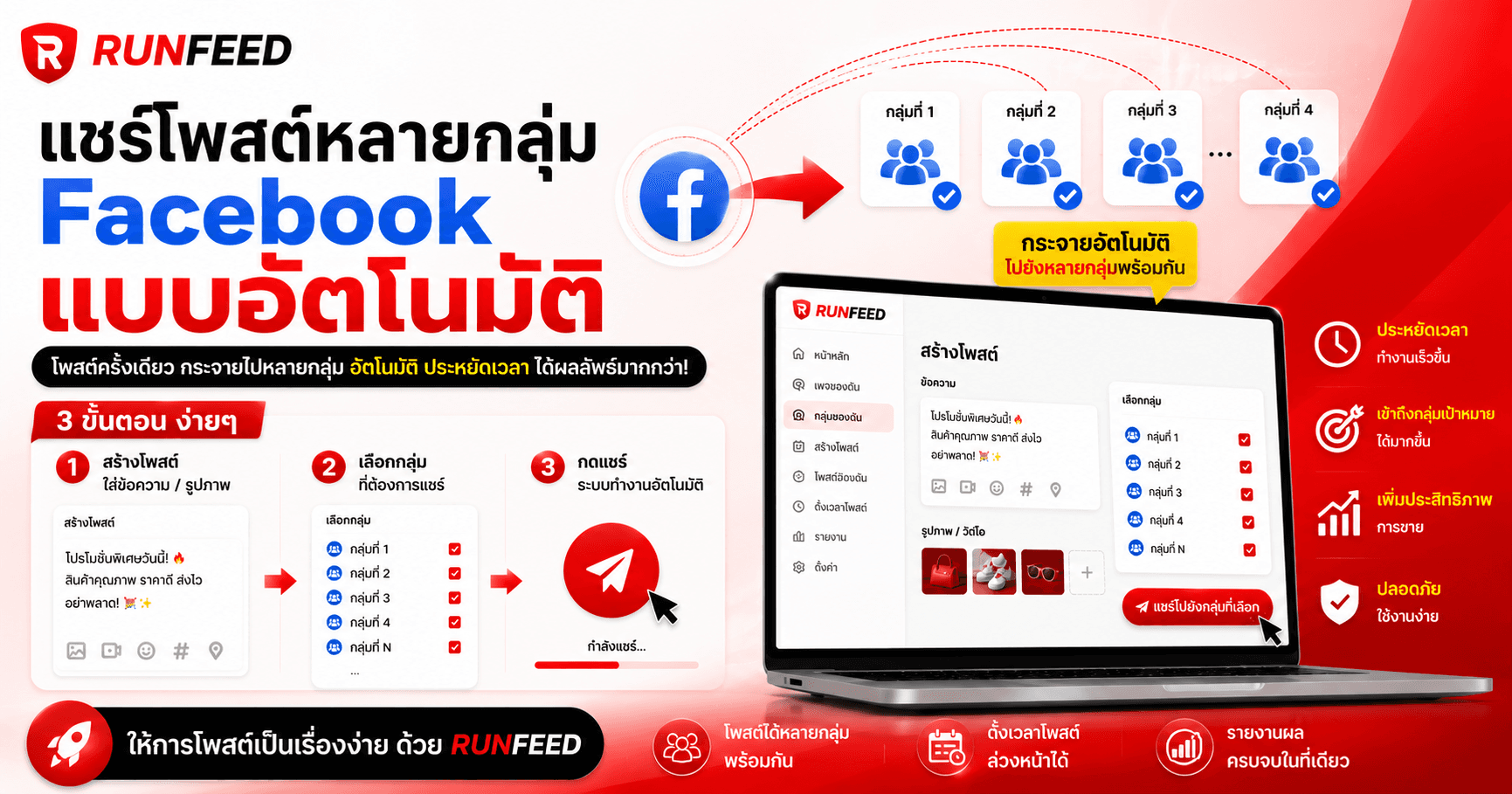 แชร์โพสต์หลายกลุ่ม Facebook แบบอัตโนมัติ