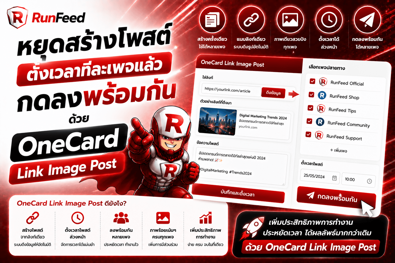 หยุดสร้างโพสต์ตั้งเวลาทีละเพจแล้วกดลงพร้อมกัน ด้วย OneCard Link Image Post